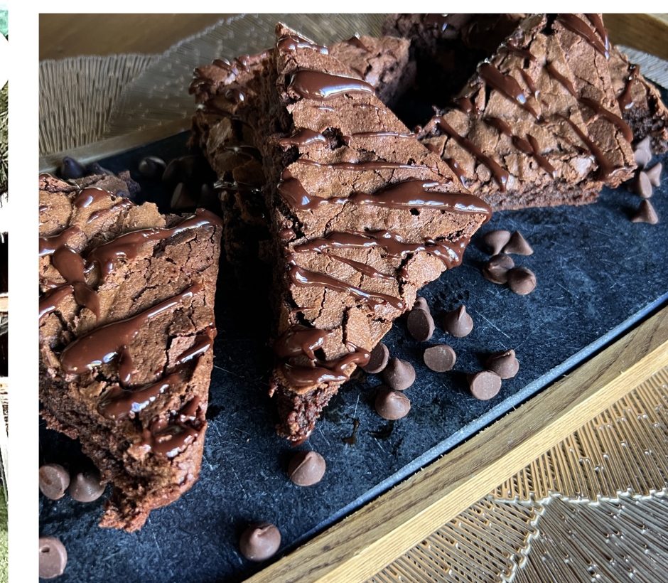Fudgy chocolate brownies drizzled with chocolate